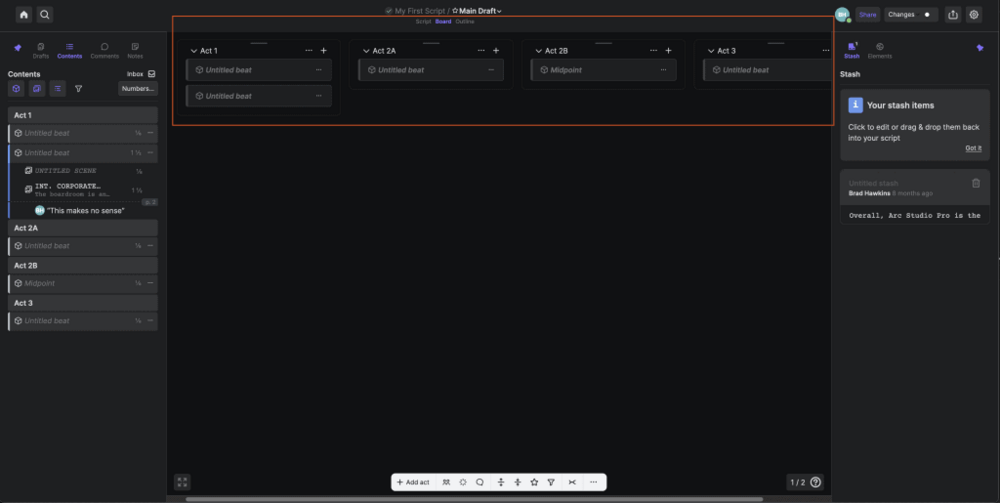 Arc Studio's board outline view