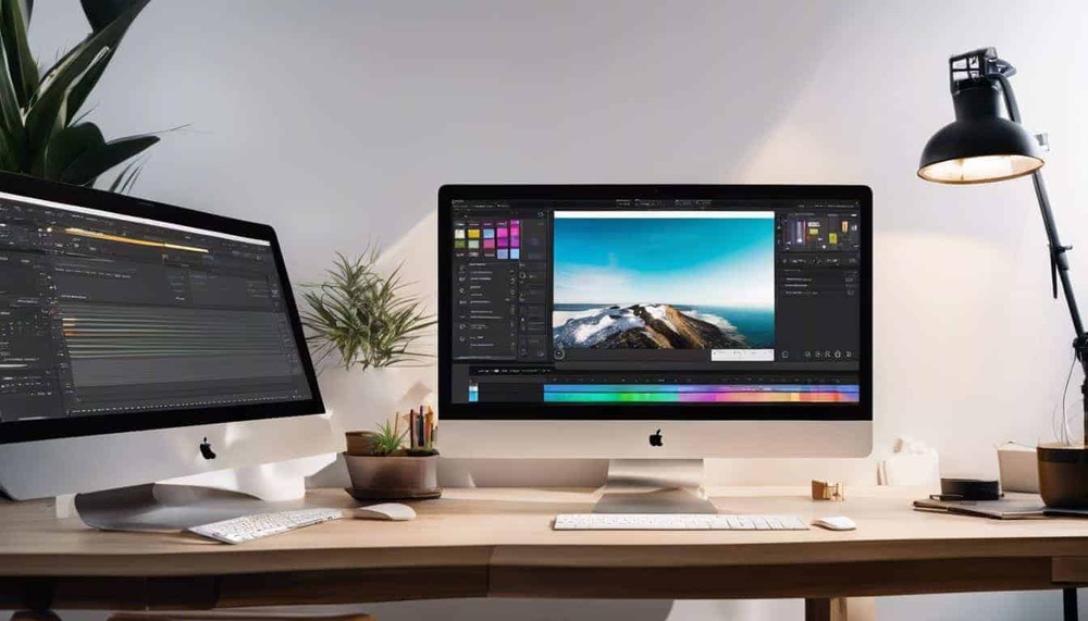 An editing suite with colorists adjusting film footage for a high-quality final product.