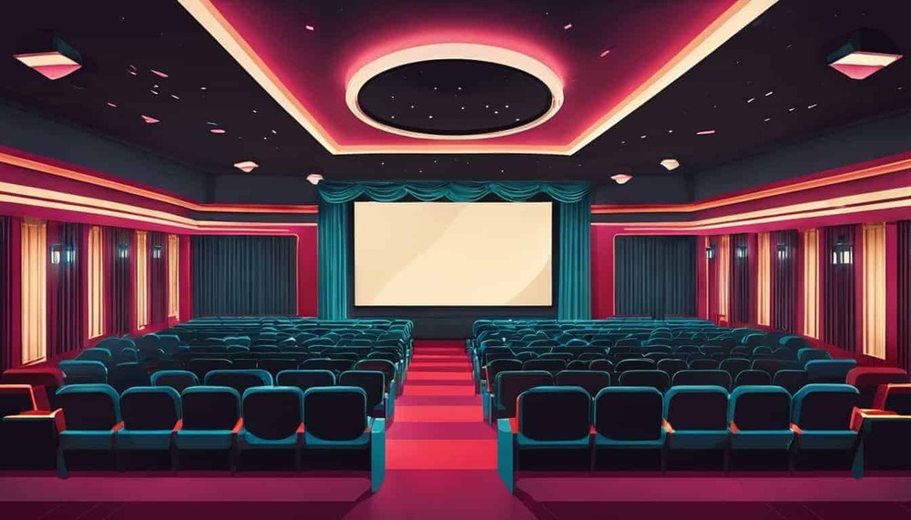 A colorful empty movie theater showcasing the impact of color grading.