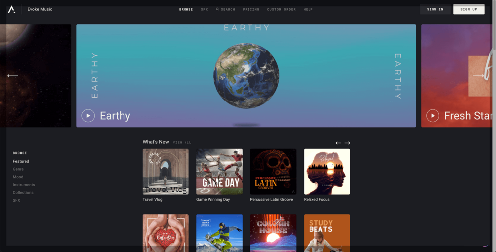 Evoke Music website screenshot