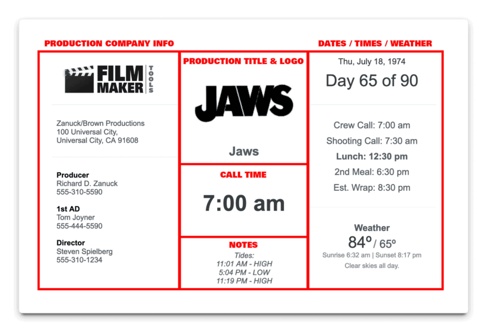 Call Sheet - Top of Page