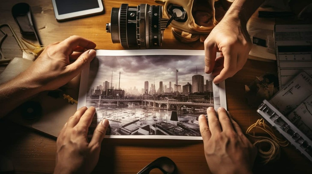 four hands grabbing a photo at the same time