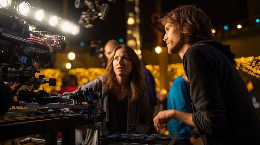 A production designer collaborating with a cinematographer