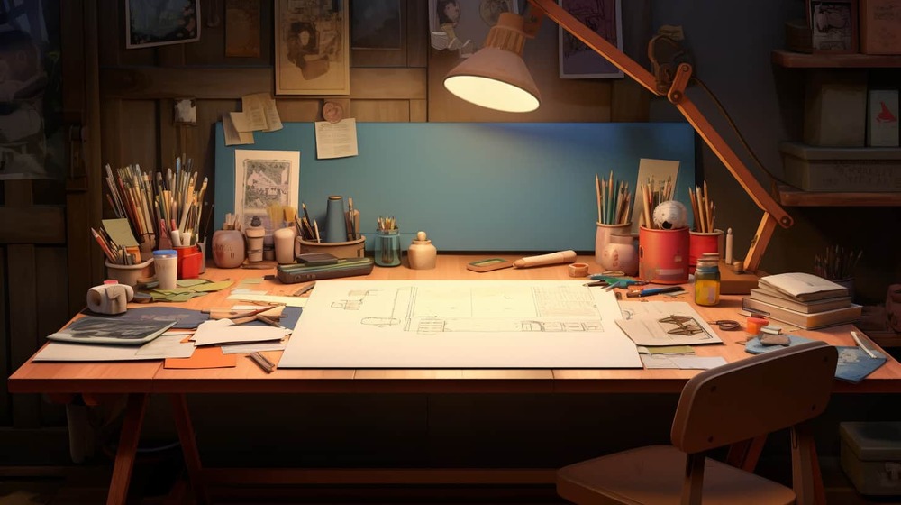 a production designer's desk