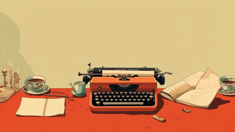 an illustration of a typewriter on a desk