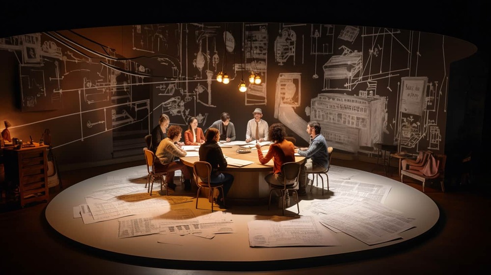 a round table with writers sitting on all sides having a discussion