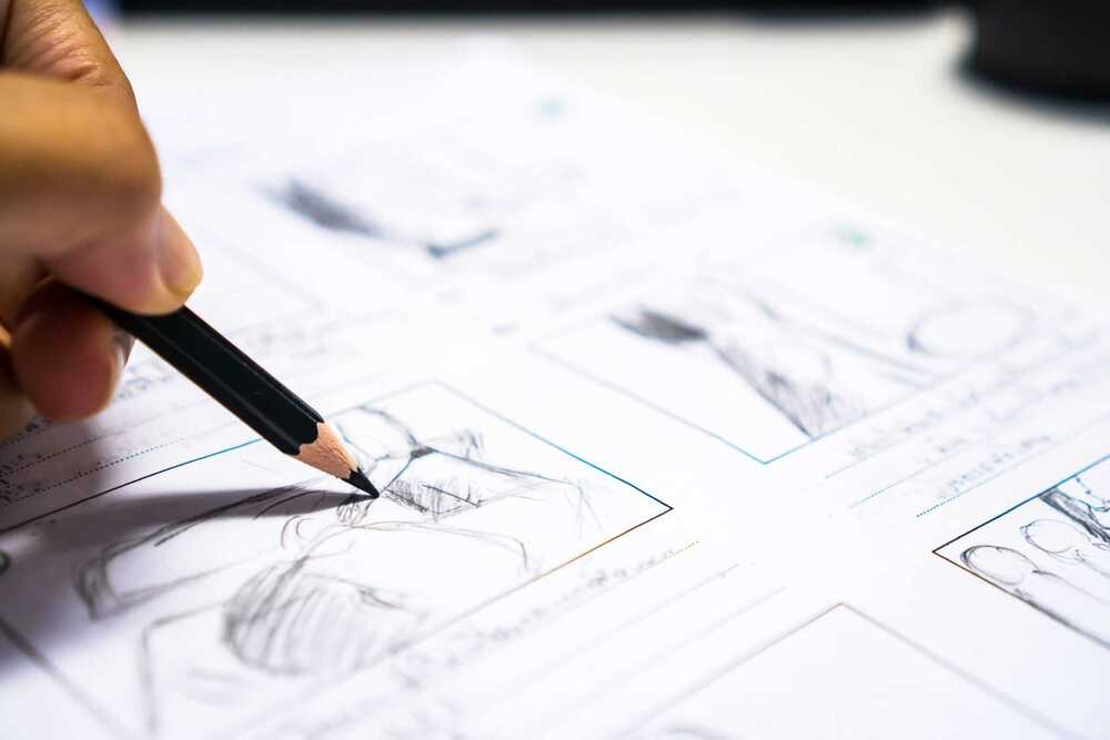 close up shot on an artist storyboarding