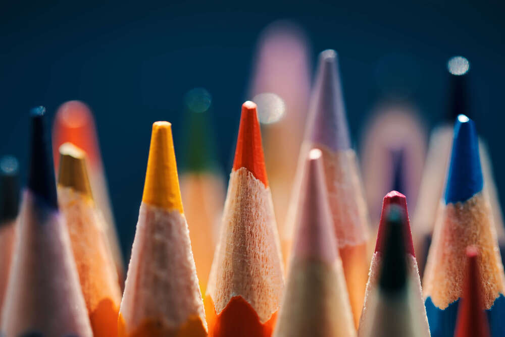 Close-up view of bunch of the colored pencils