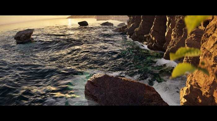 Screenshot of ocean render from Ocean System for Rendered Cinematics