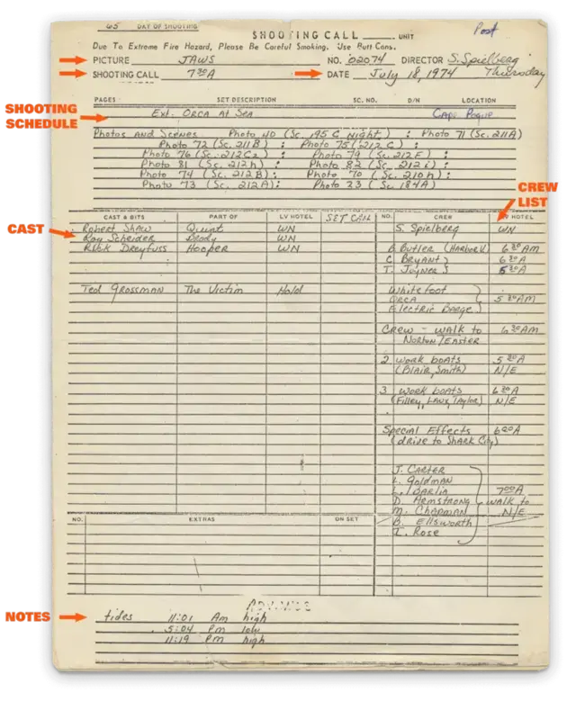 Free: Film Call Sheet Example