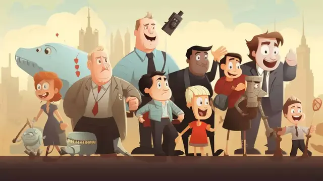 an illustration featuring a diverse group of characters from different film genres